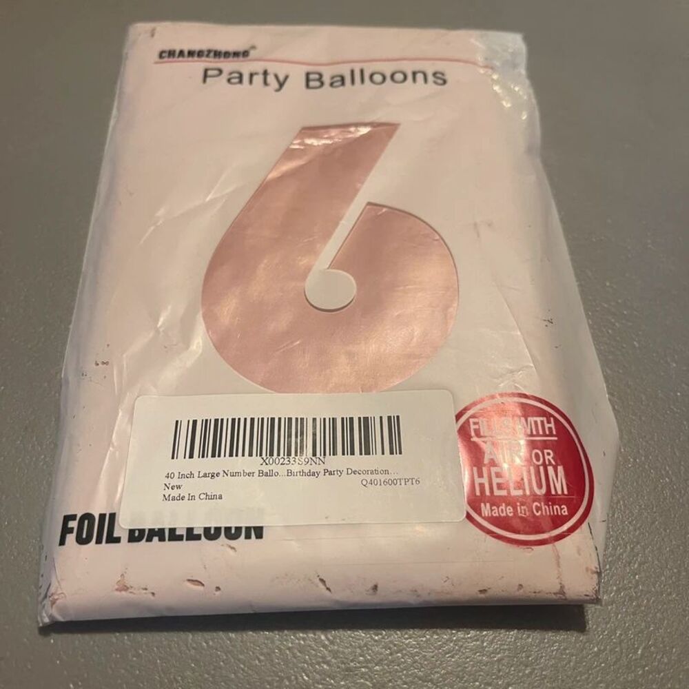 40" Large Rose Gold Number 6 Foil Mylar Balloon 6th Birthday Anniversary Decor